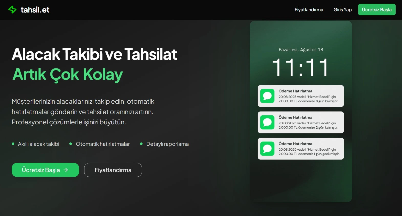 tahsil.et - Akıllı Alacak ve Ödeme Takip Sistemi | Mysatech Projesi